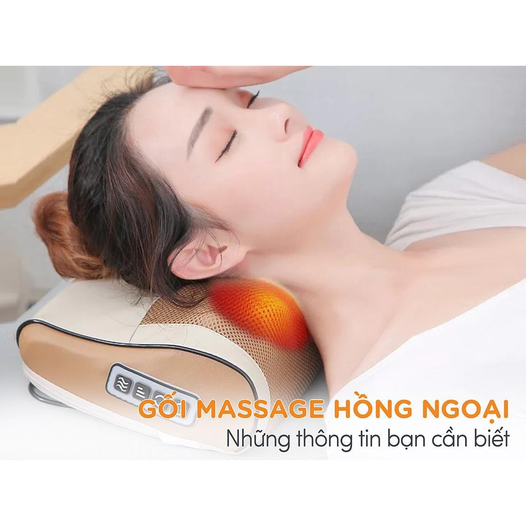 Gối Massage cổ vai gáy- Máy massage,  Gối massage hồng ngoại 16 bi cao cấp