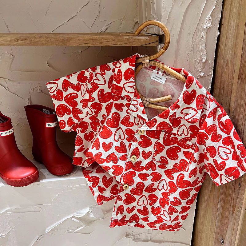 Áo Sơ Mi Cotton Mỏng Mùa Hè Tay Cộc In Họa Tiết Toàn Diện Phong Cách Phương Tây Cho Bé Trai Và Bé Gái