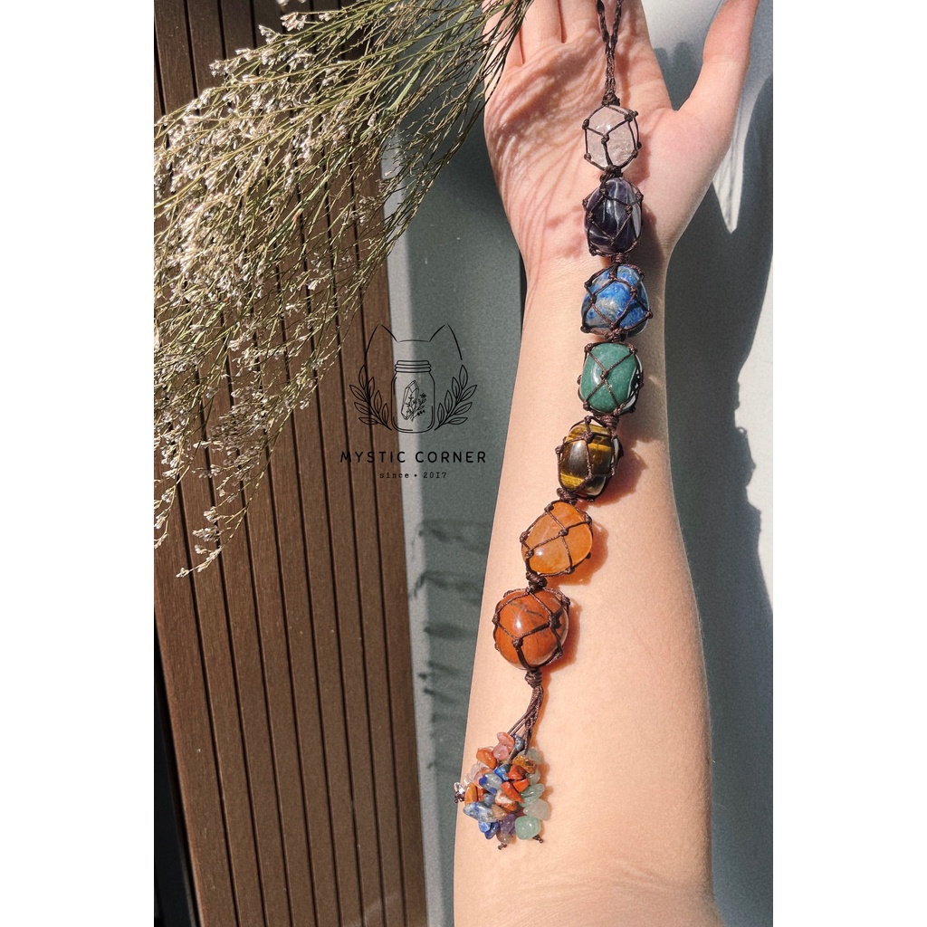 Móc treo đá thạch anh 7 luân xa, dùng trong đá thanh tẩy bài Tarot, Reiki, Phong Thuỷ