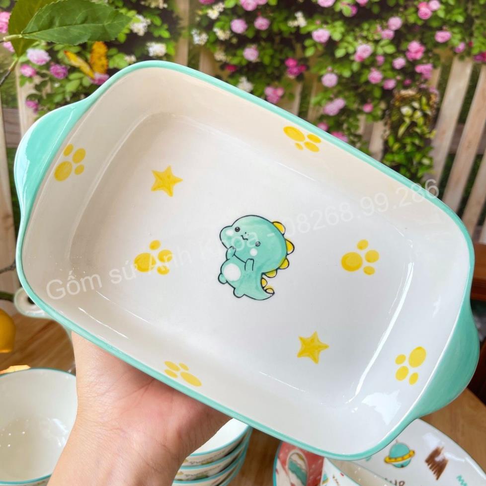 Siêu Sale -Bát Đĩa Gốm Sứ Decor Bộ Bát Đĩa Bát Hình Khủng Long xinh yêu cho bé, Bát Ăn Cơm Chén Dĩa Dễ Thương Bát Cho Bé