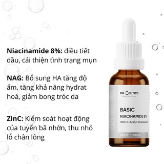 Tinh Chất Cho Da Dầu Mụn DrCeutics Niacinamide 8% Basic 30g