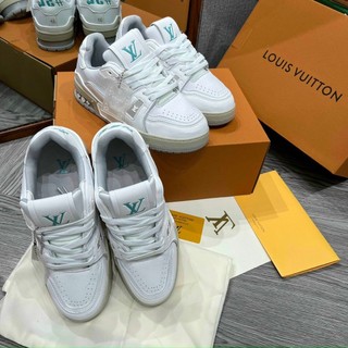 Giày thể thao louis vuitton sneakers trainer triple white, giày thể thao lv gót 54 full trắng.