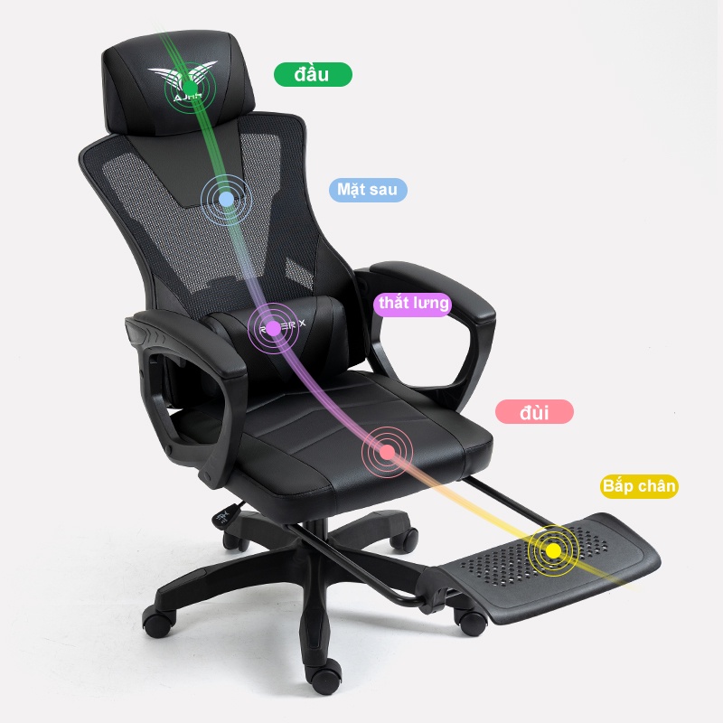 Ghế gaming công thái học bọc nệm mềm Thích hợp làm việc chơi game, Lưng ghế có thể ngả 145°, Bảo Vệ Cột Sống