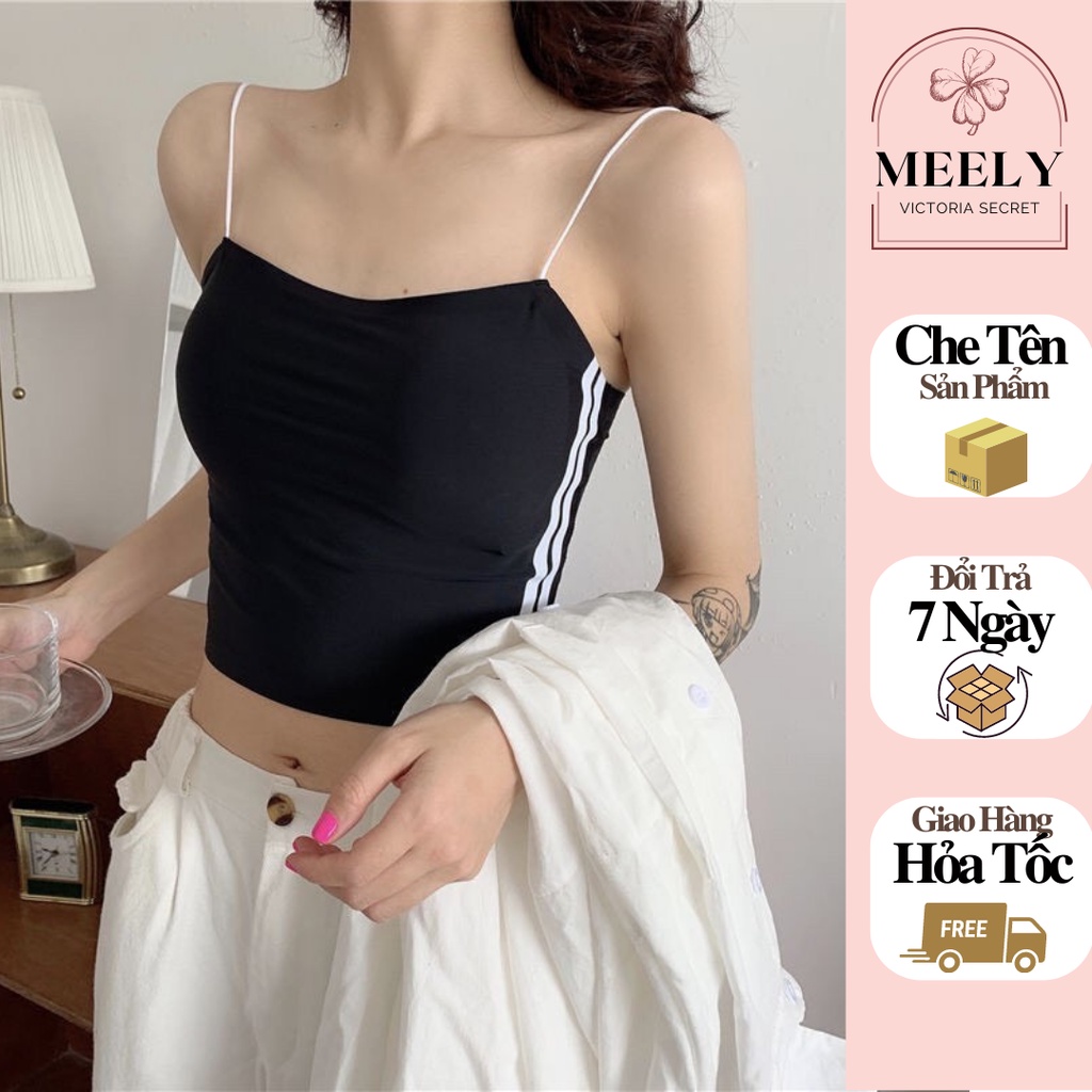 Áo Bra 2 Dây Su Đúc Nữ Có Mút Ngực Co Giãn Siêu Tốt 2 Màu Đen Trắng Dễ Phối Thiết Kế Sọc Cá Tính Áo Lót Có Đệm Mút - 002