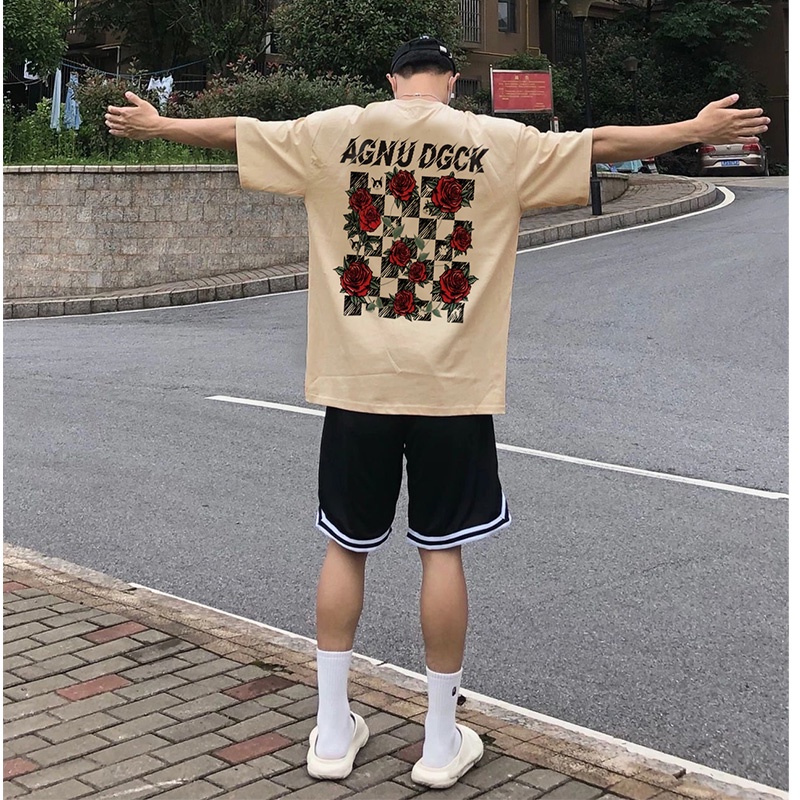 Áo Thun Nam Họa Tiết Bông Hoa Hồng HeiLit Phông Tay Lỡ Chất Vải Cotton Co giãn Form Unisex