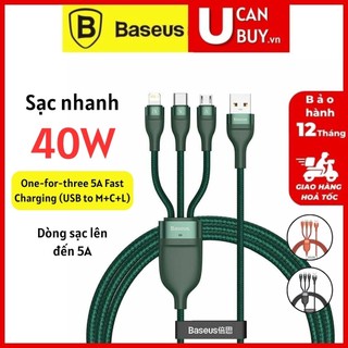 Cáp sạc đa năng 3 đầu Baseus 40W, Cáp sạc nhanh 3 đầu Baseus Flash Series 3in1