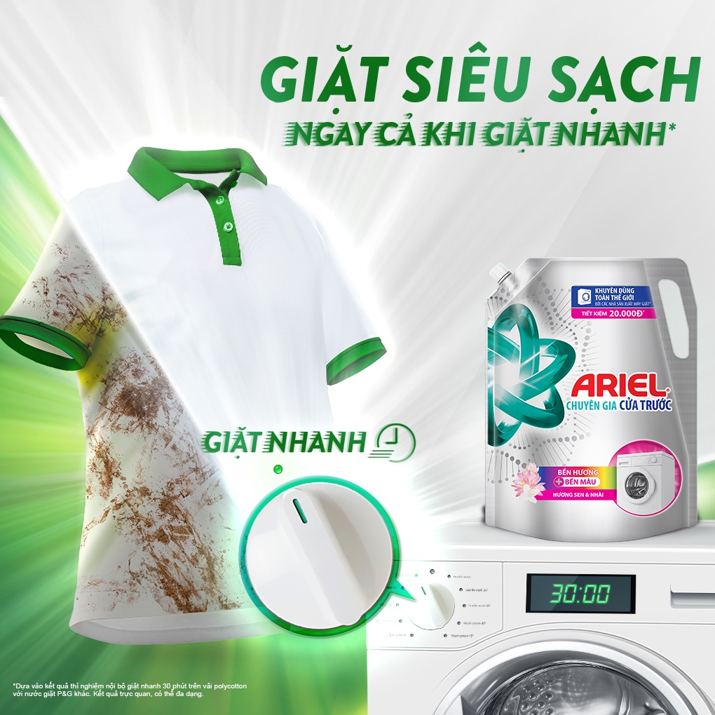 Nước Giặt Ariel Cửa Trước Nhiều Mùi Hương Túi 1.55kg: Sen & Nhài