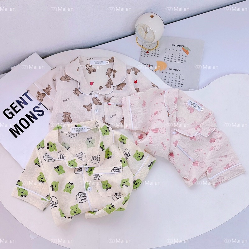 Pijama Cho Bé  GIN KIDS STORE Bộ Cộc Tay Pijama Cho Bé Cho Bé Trai,Bé Gái, Chất Liệu Pima, đũi, xốp, 10-22kg