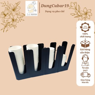 Kệ đựng ly/cốc nhựa take away - kệ đen đựng ly xéo 4 ngăn - dụng cụ pha chế