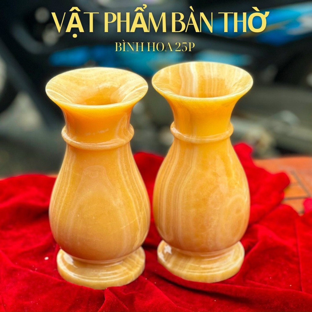 Bình Hoa đặt bàn thờ đá Ngọc Hoàng Long và Ngọc Xanh Pakistan nguyên khối cao 20cm