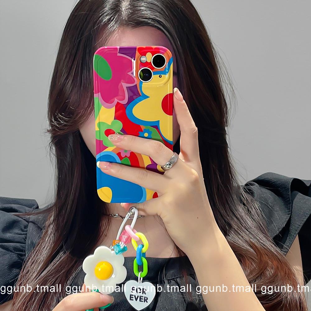 Ốp Điện Thoại Trong Suốt Họa Tiết Hoa Vàng Phong Cách graffiti Kèm Vòng Tay Cho Huawei mate50pro p50 / p4