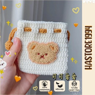 Túi dây rút mini Túi len dây rút mini handmade Túi đựng airpop Túi tỏi cho bé hình gấu dễ thương