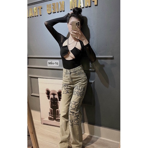 Áo body suit pha lưới khoét ngực sexy đi chơi đi biển siêu đẹp