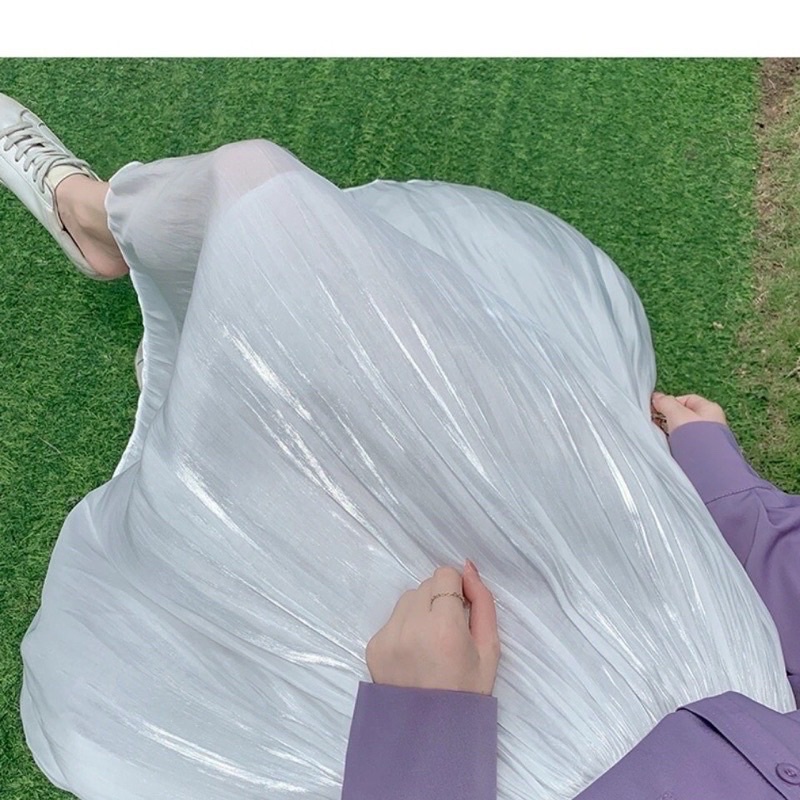 Chân váy tơ 2 lớp 4 màu (kem, xanh, đen, tím nhạt)