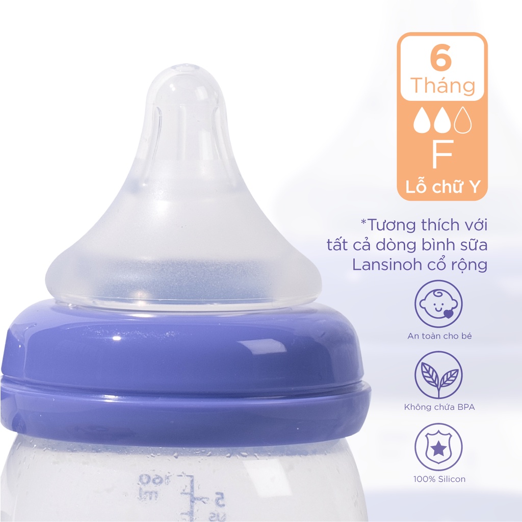 Combo Bình Sữa Cổ Rộng Lansinoh 240ml + Núm Ty Lansinoh Size F