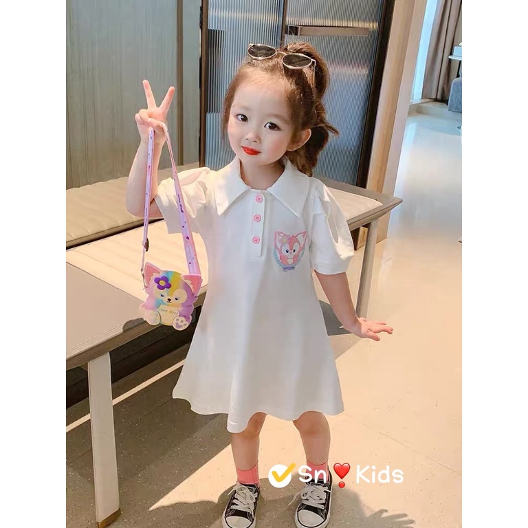 Váy polo cô gái chất cá sấu in hình thỏ 2 màu cực đẹp cho bé gái 8-30kg