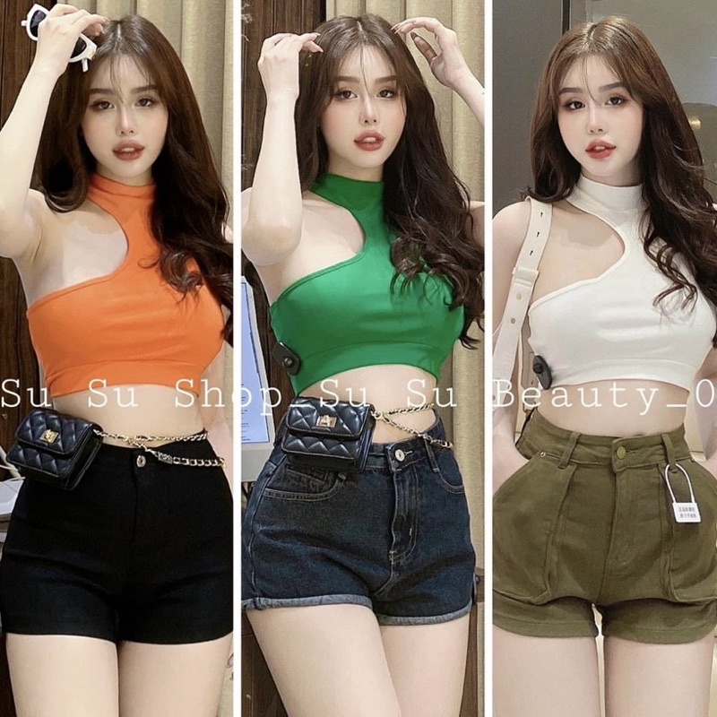 Áo ba lỗ croptop cổ lọ, áo crt khoét sâu sexy ôm body