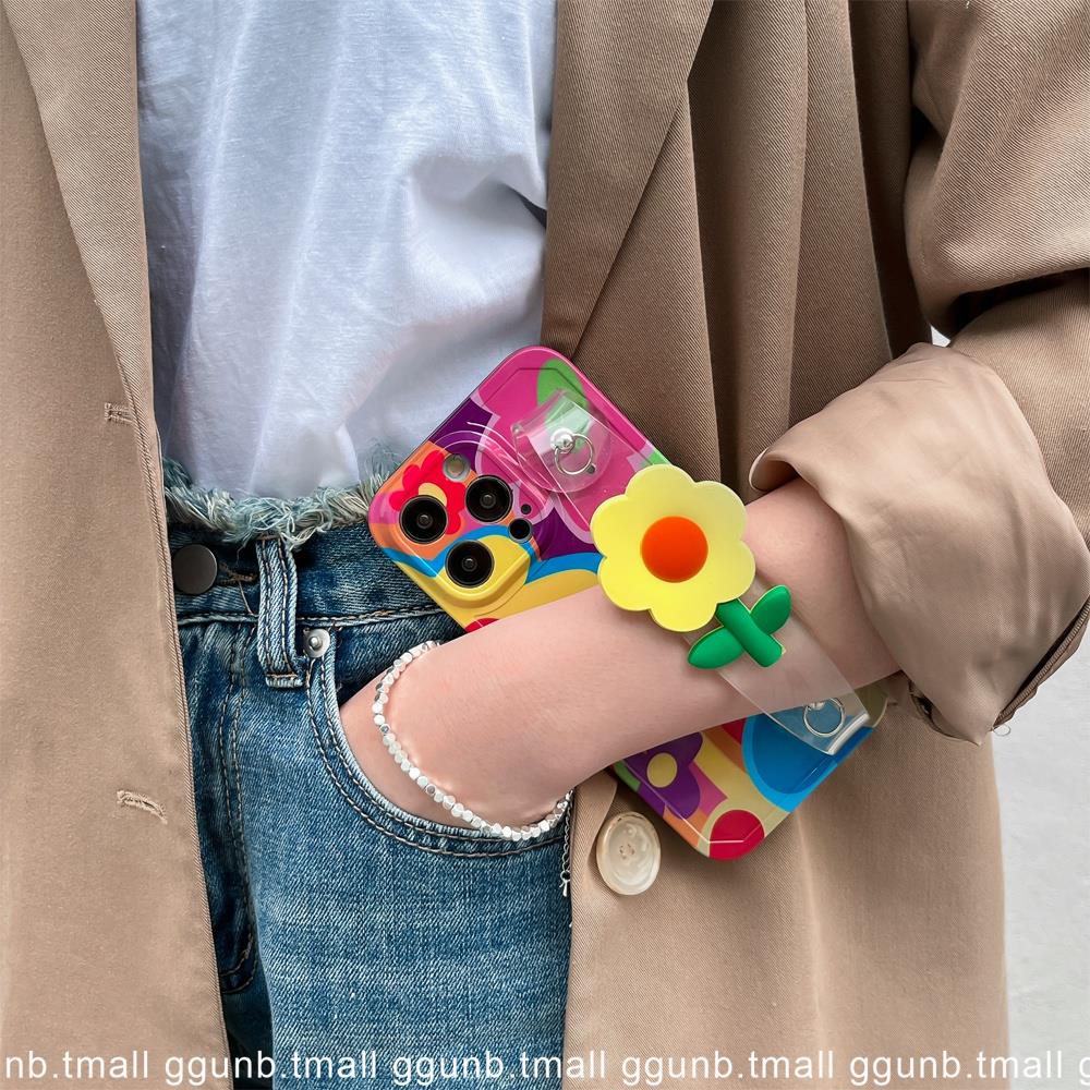 Ốp Điện Thoại Trong Suốt Họa Tiết Hoa Vàng Phong Cách graffiti Kèm Vòng Tay Cho Huawei mate50pro p50 / p4