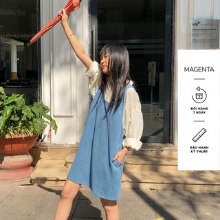 Váy yếm nữ Magenta Jina dáng suông cách điệu, chất liệu nhung tăm, freesize.