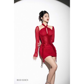 Set đầm corset ôm body phối lưới - red eden - megan dress