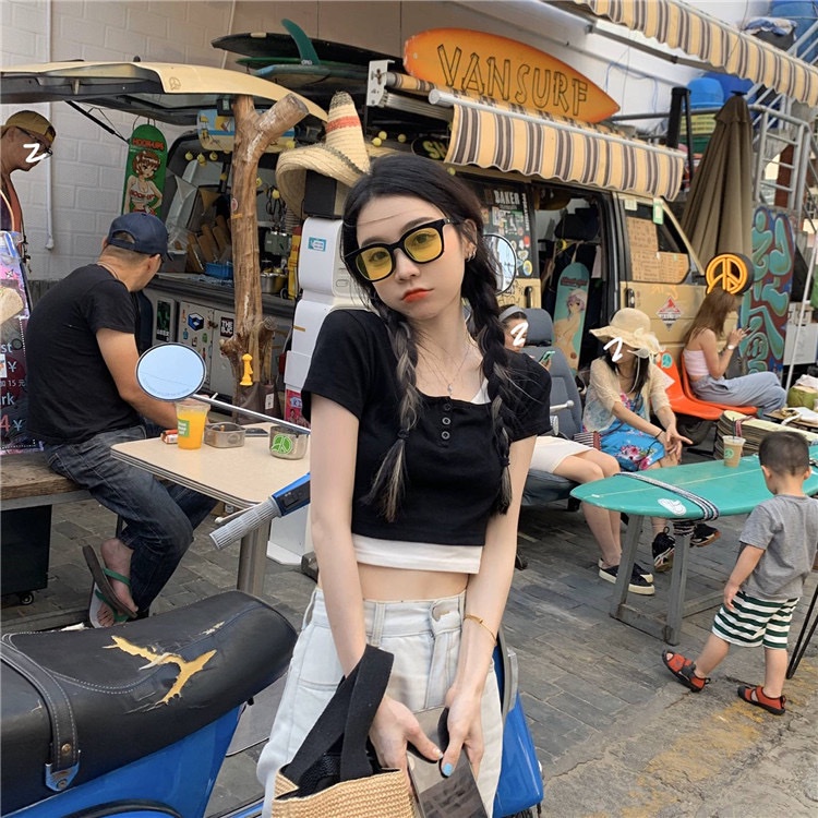 Áo thun tay ngắn hai lớp áo phong cách Hàn Quốc cho nữ