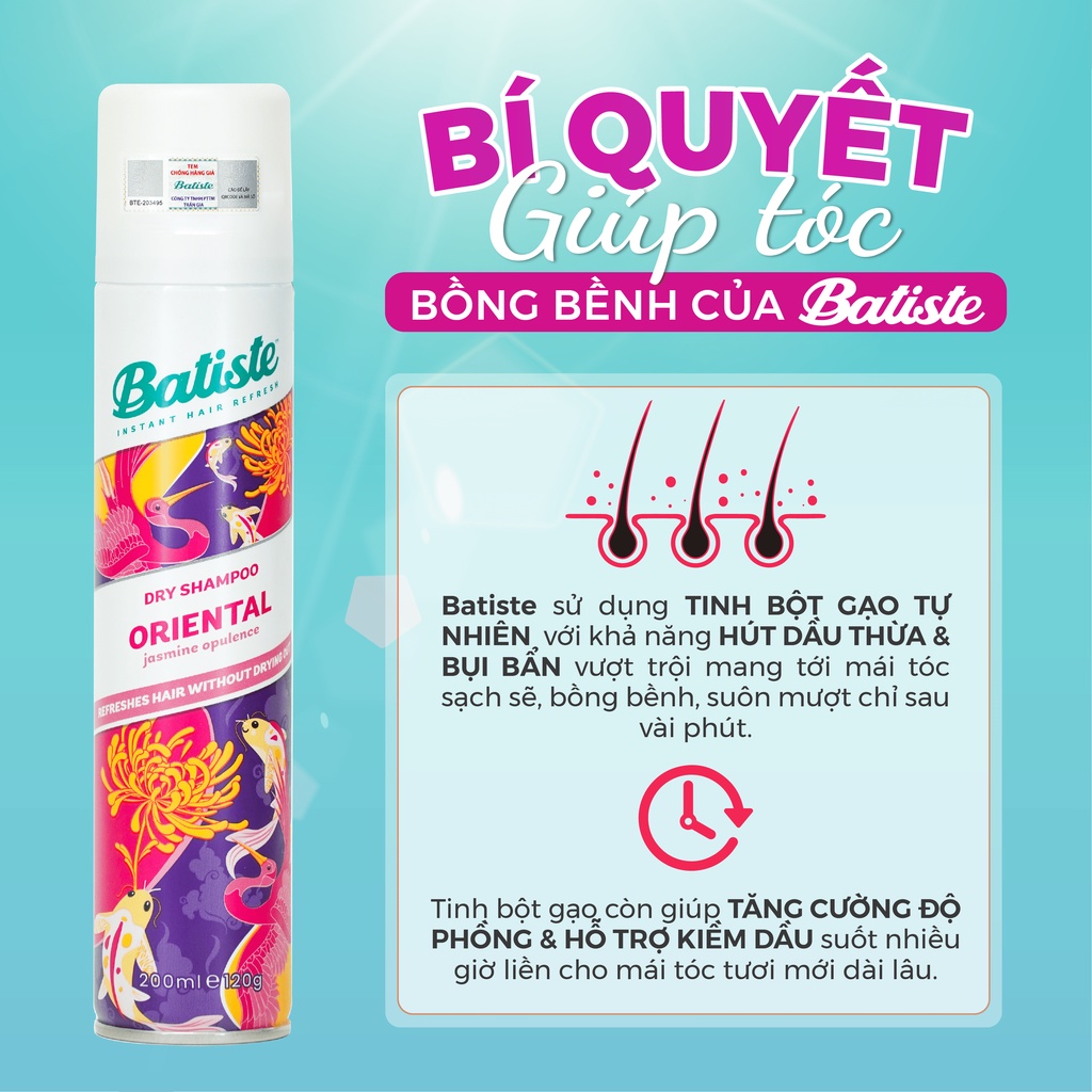 Dầu Gội Khô Batiste Hương Hoa Á Đông Sang Trọng Quý Phái - Batiste Dry Shampoo Pretty & Opulent Oriental 200ml