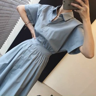 Đầm sơ mi bo eo form dài 3 màu (kèm hình thật)