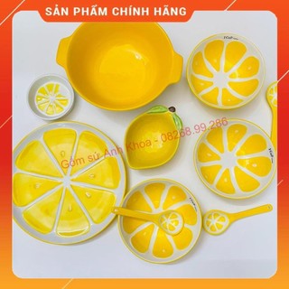 Siêu sale - bát đĩa gốm sứ decor, bát ăn cơm, bát ăn chè, chén dĩa dễ thương bộ bát đĩa sét bát đĩa chanh vàng 10 món