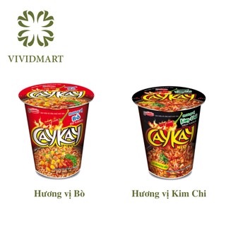 [LY LẺ] - ACECOOK - Mì ly Caykay 2 vị: KayCay hương vị bò và Kaykay hương vị kim chi (Cay Kay Kay Cay Cay) (64-66g/ ly)
