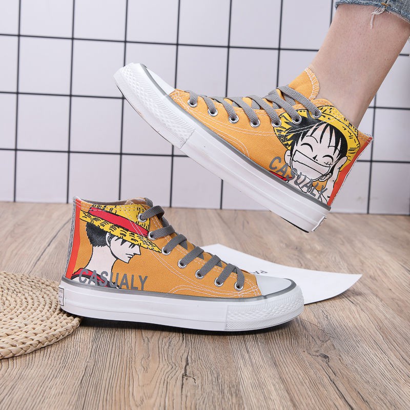 Giày Thể Thao Cao Cổ Vải canvas In Hình anime One Piece Cá Tính Hợp Thời Trang Cho Bé 12-15 Tuổi
