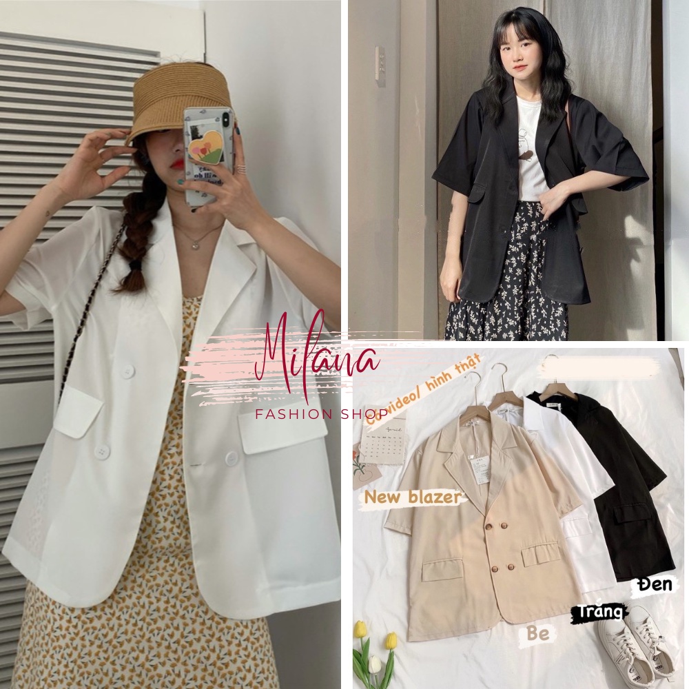 Áo blazer , áo blazer nữ tay ngắn form rộng màu be màu đen nâu chất tuyết mưa dày dặn cao cấp mặc đi chơi đi làm Milana