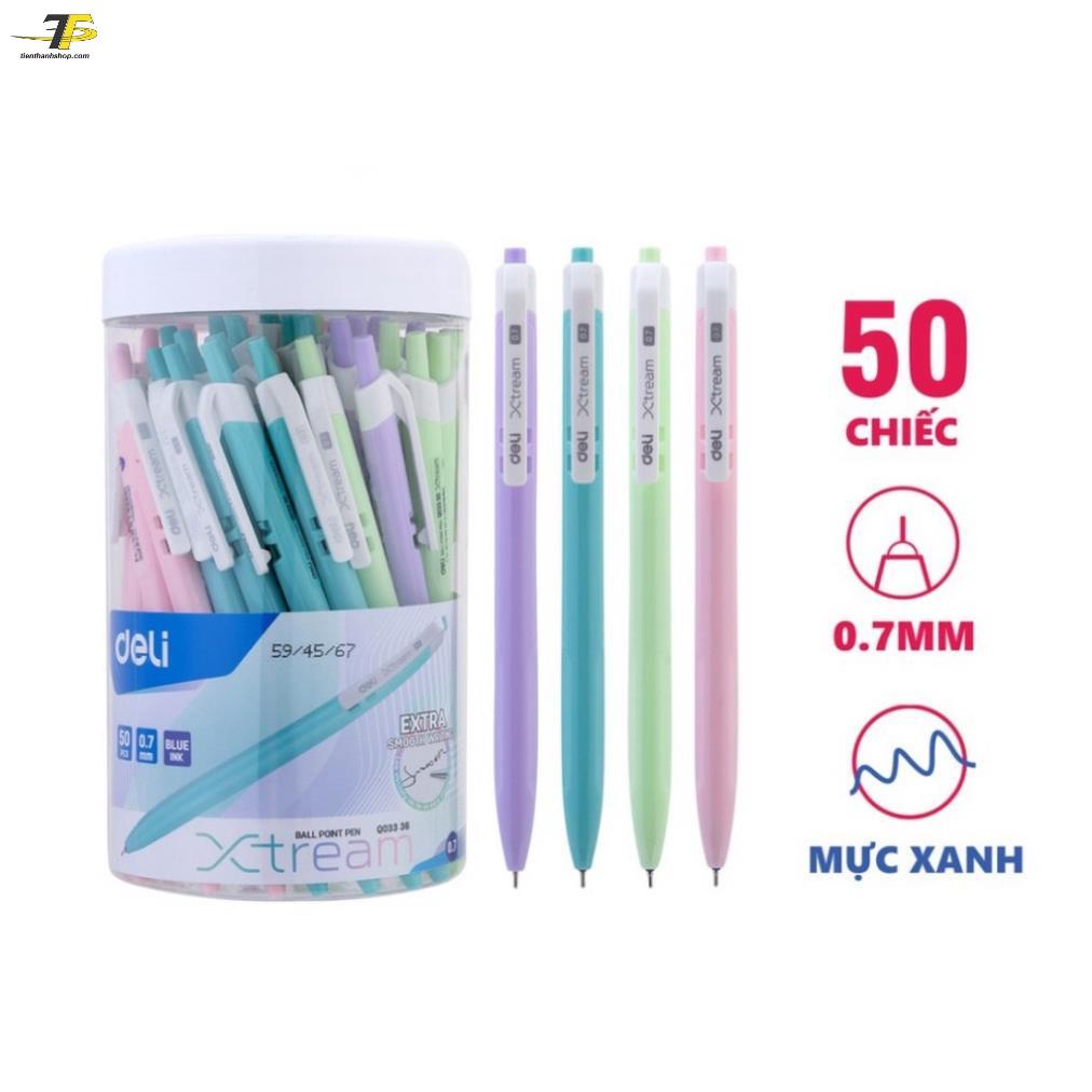 Bút bi bấm cao cấp mực xanh ngòi 0.7mm - DELI Q03336 , viết nét đều trơn tru