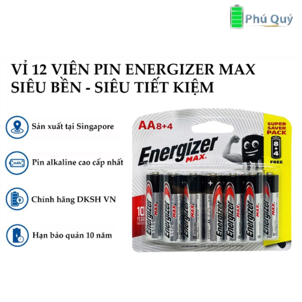 Pin AA Energizer Alkaline Max - Pin Tiểu E91 Vỉ 12 Viên