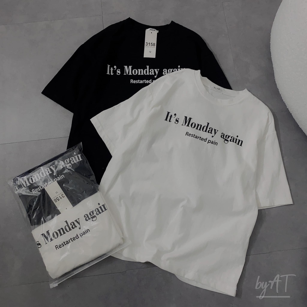 Combo 2 Áo Cotton Khô Form Rộng Tay Lỡ Samsam-Áo Thun In Chữ It's Monday