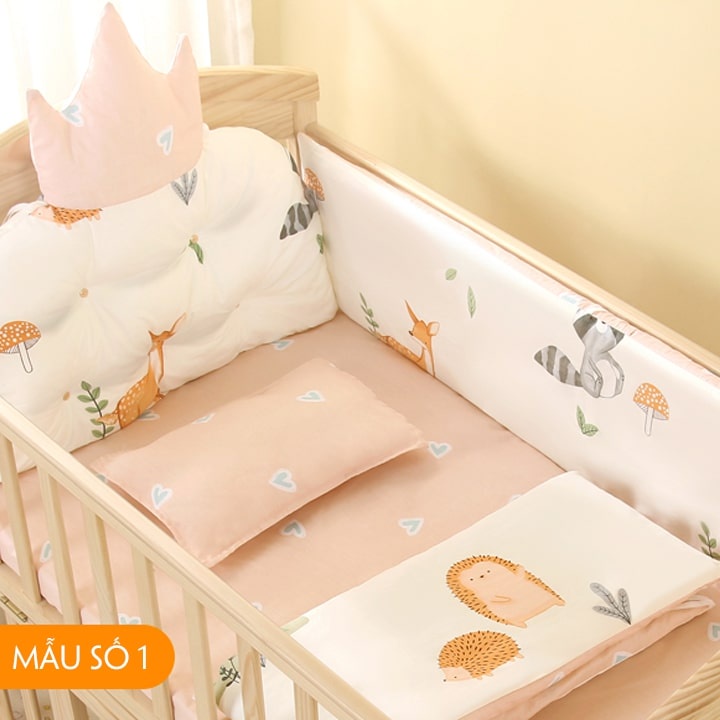 Bộ Quây Cũi Hoàng Gia Cao Cấp, Bao Gồm 4 Mặt Quây, Đệm, Gối, Quây Nôi Em Bé