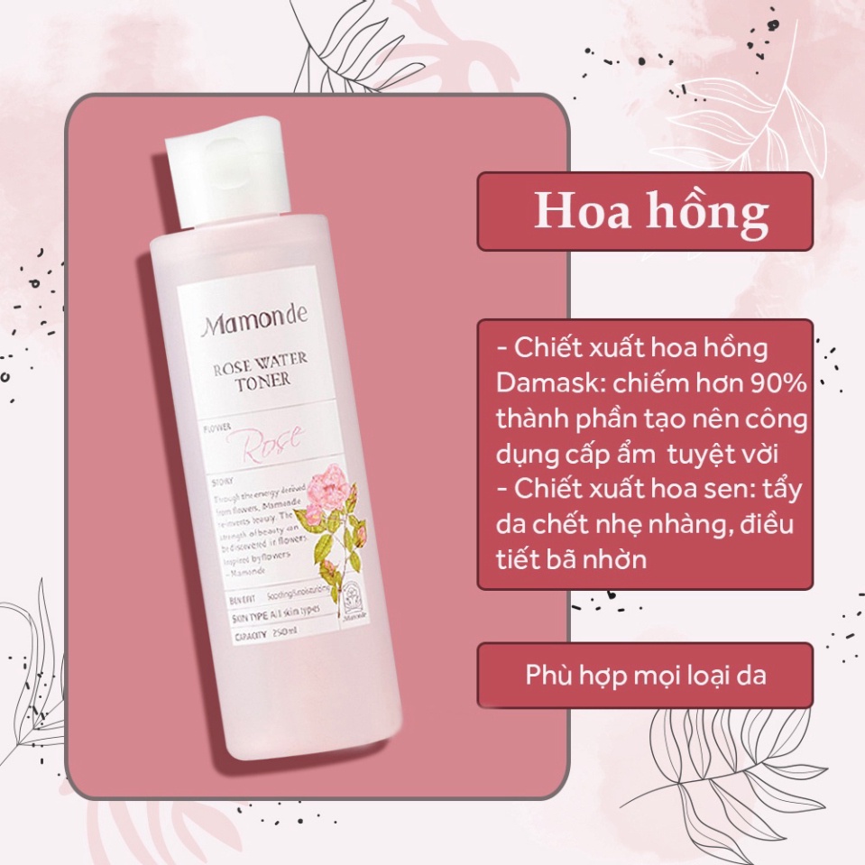 Nước hoa hồng Mamonde Rose Water Toner 250ml cấp ẩm, kiềm dầu, làm mịn và phục hồi da