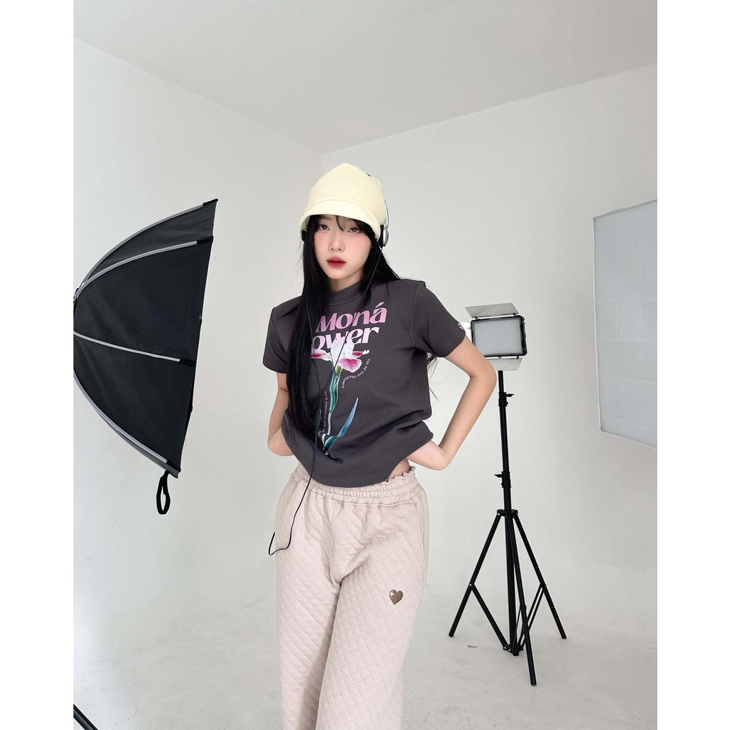 Áo thun baby tee in hoa thời trang MONO - FLEUR XÁM CHÌ