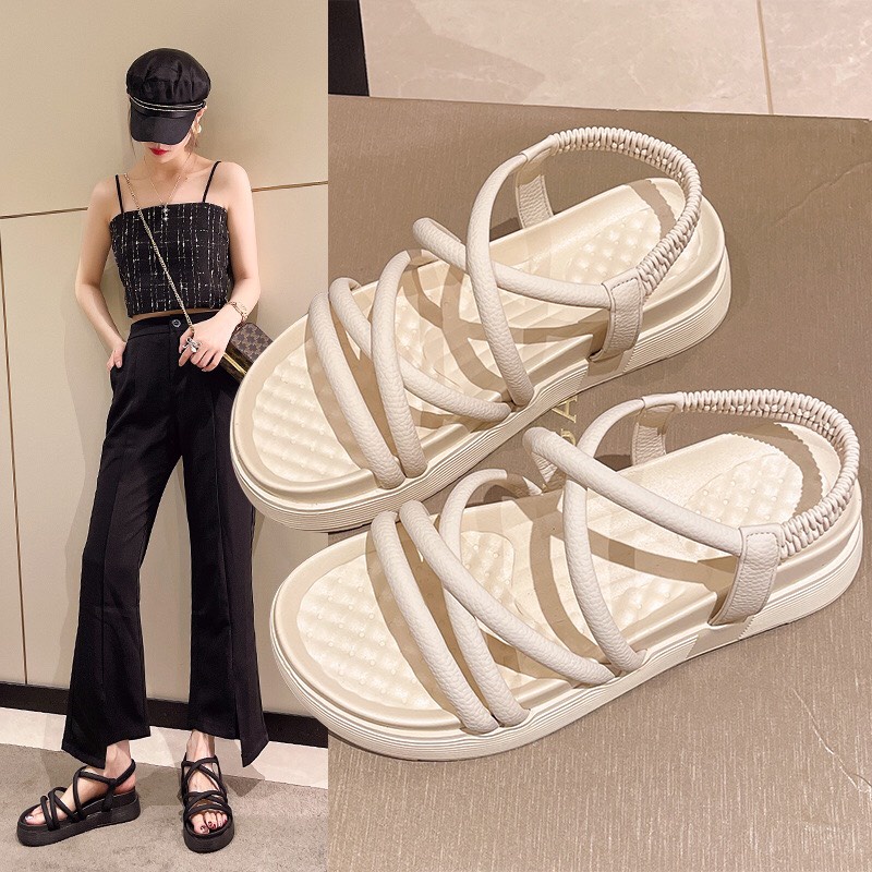 Dép sandal nữ bánh mì quai vân chéo co giãn đế độn 4cm hot mùa hè 2023 MÃ M97