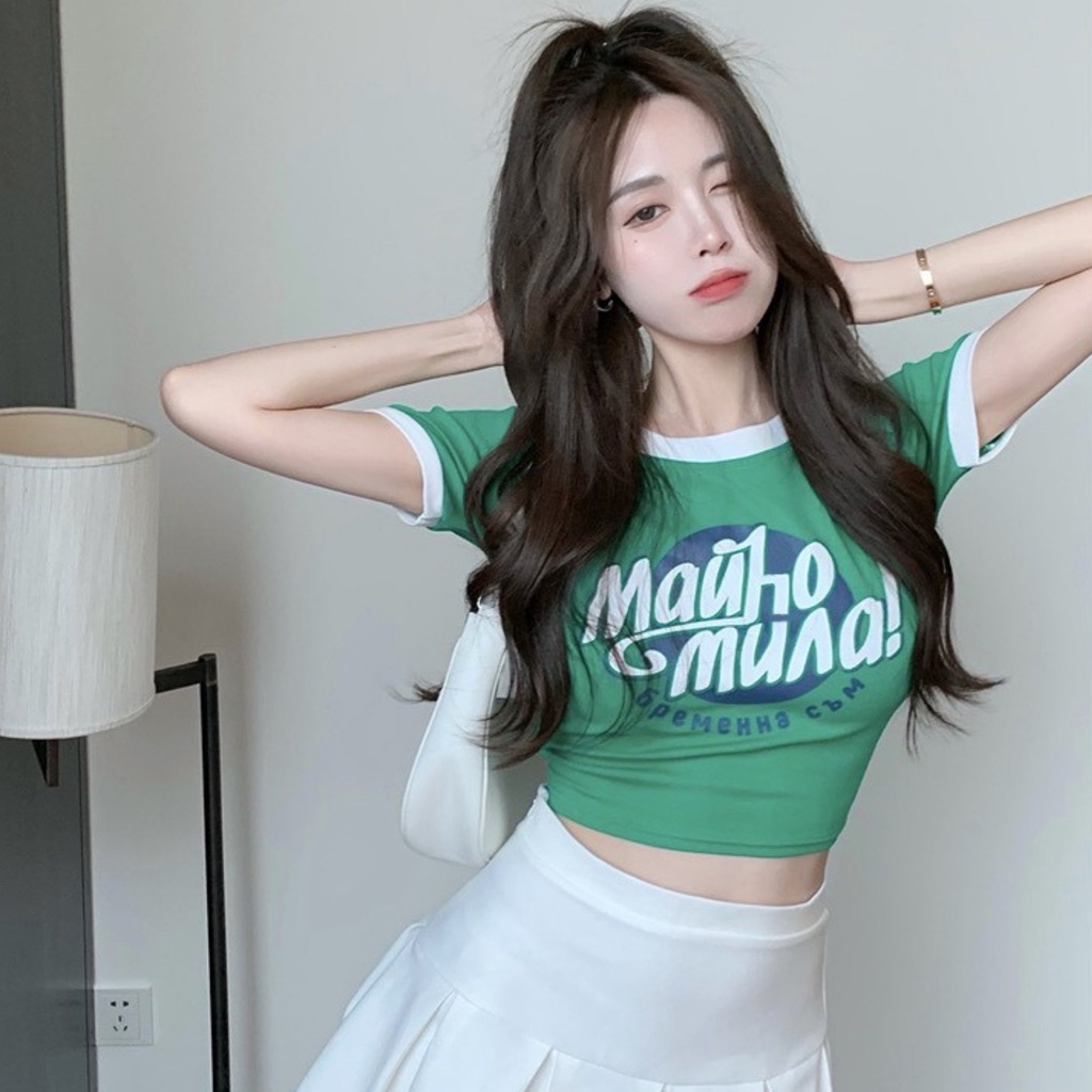 Áo Croptop RYSO FASHION Kiểu In Hình Họa Tiết chất borip Loại 1 dáng Ôm Body Nữ  Cổ Tròn Tay Ngắn