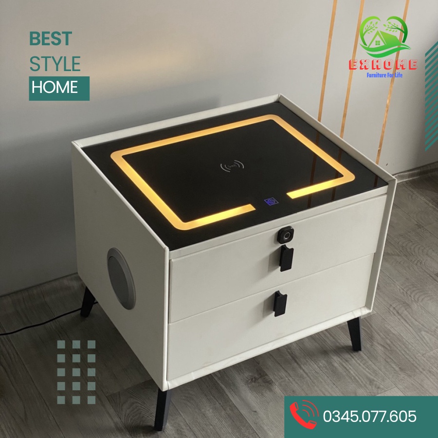 {HÌNH THẬT-GIÁ XƯỞNG } Tủ đầu giường thông minh decor có khóa vân tay,khóa số kèm sạc tự động chân USB, có loa bluetooth