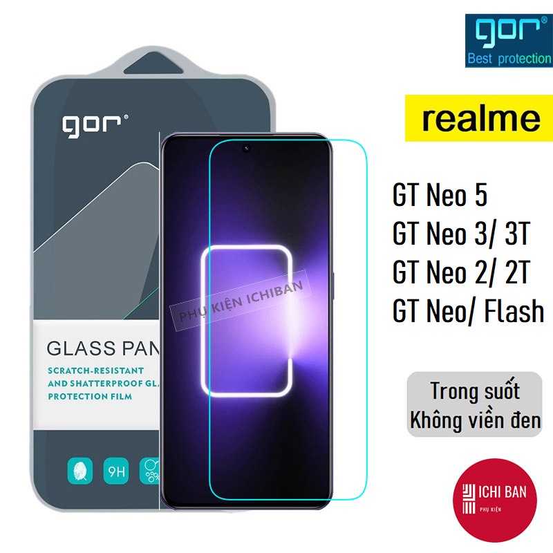 Kính cường lực Realme GT Neo 5 SE/ Neo 5 5G, Realme GT3/ GT Neo 2/ GT2/ GT 5G/ GT2 Pro Trong Suốt 9H Vát 2.5D - Hãng Gor