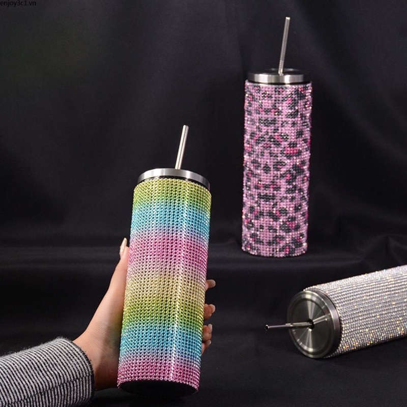 Cốc Kim Cương Thẳng 20Oz Bình Nước Quà Tặng Cô Gái Cốc Giữ Nhiệt Hình Que Kim Cương Cốc Ống Hút Chân Không Không 500Ml