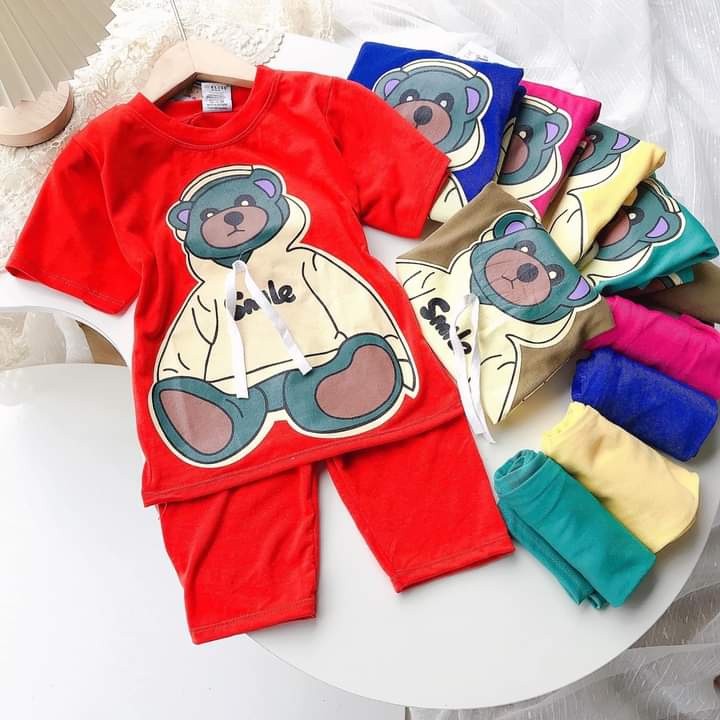 Bộ lửng hình gấu buộc dây 15-35kg kg, bộ đồ bé gái mùa hè chất cotton họa tiết GẤU siêu mát