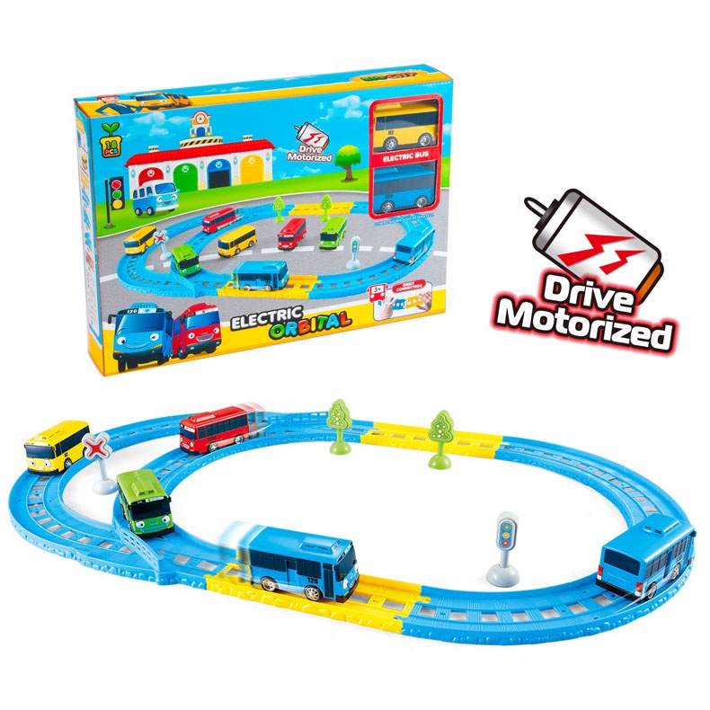 Tayo Bộ Đồ Chơi Xe Buýt Hoạt Hình Có Âm Thanh Và Ánh Sáng, Mở Cửa, Đường Ray Và Phong Cảnh