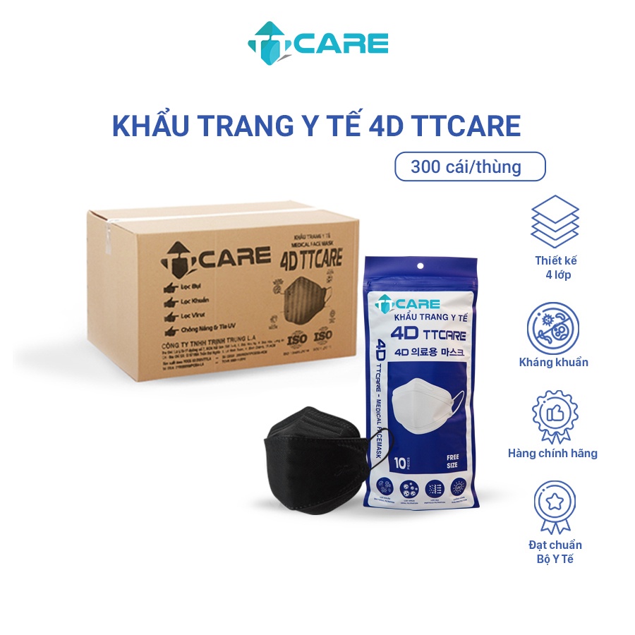 Khẩu trang y tế 4D TTcare 4 lớp kháng khuẩn ngăn khói bụi