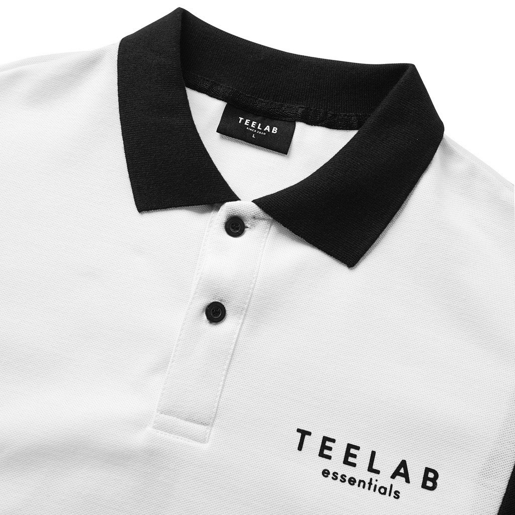 Áo Polo Unisex Local Brand Teelab Phối Line Đen Trắng phong cách Hàn Quốc nam nữ mặc cực chất