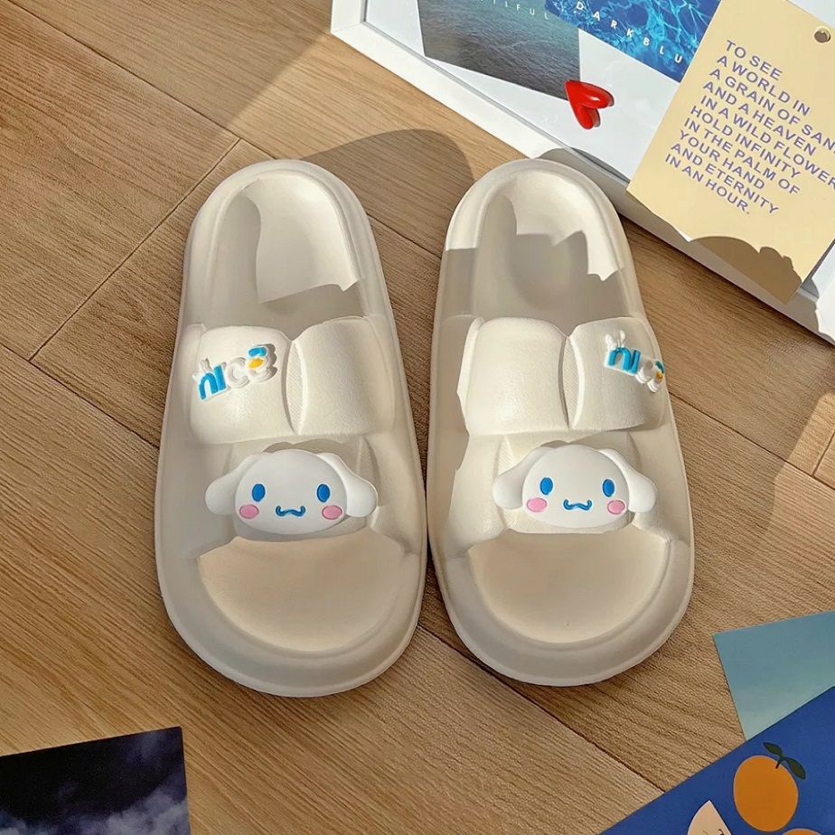 Dép bánh mì GAVINBROWN dày dặn chống trượt hình chú chó tai to màu trắng sữa thời trang mùa hè cho nữ