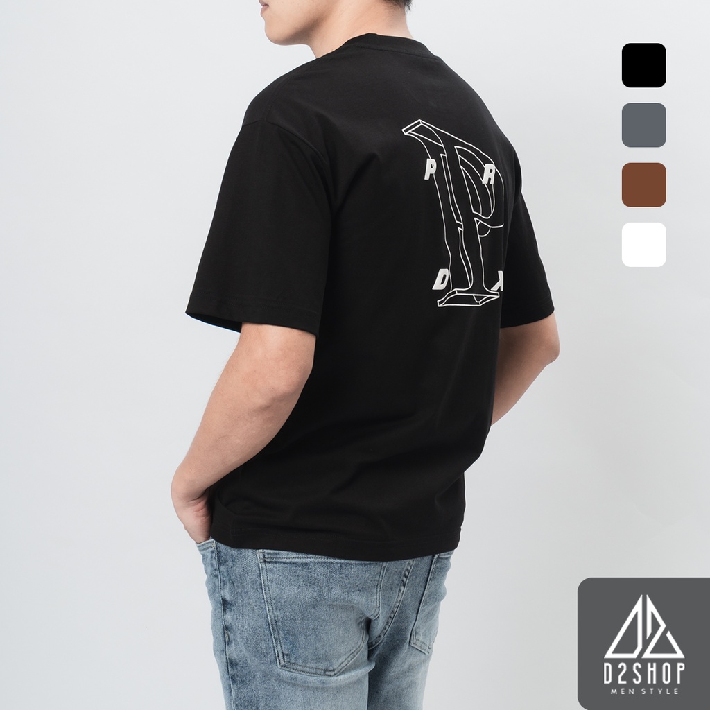 Áo thun nam D2shop, áo thun oversize in lưng chữ P, màu trắng, đen, nâu, xám xanh [B-C30037]