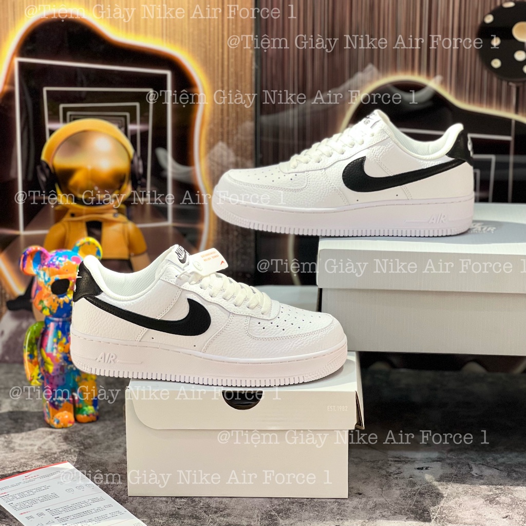 Giày Thể Thao Air Force 1 Low Black White Giày Af1 Thấp Cổ Trắng Vệt Đen Da Sần