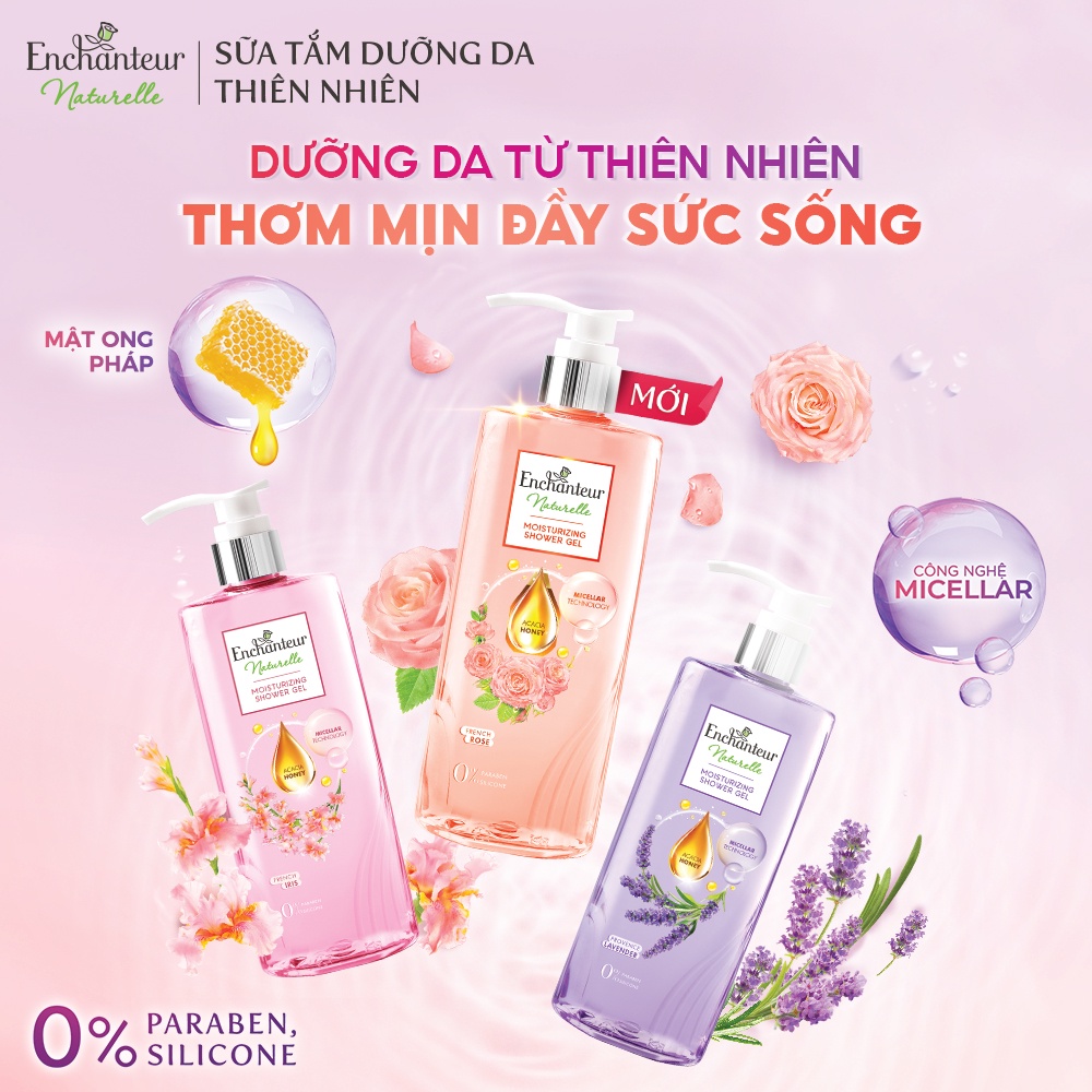 Bộ 2 Sữa tắm dưỡng da Enchanteur Naturelle hương hoa hồng Pháp 510gr/Chai | BigBuy360 - bigbuy360.vn